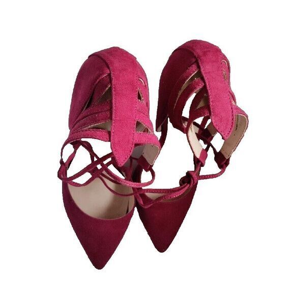 Red Suede Women 7 Tie Up Strap Sandals Heels Sexy Party Work Church Feminine Y2K - Picture 3 of 9